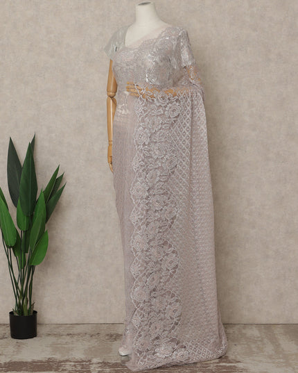 Soft Lavender Pink Premium French Metallic Chantilly Saree Lace with Stone Work 5.5 Mtrs Length, Width 110 Cms and Made in France-D27163