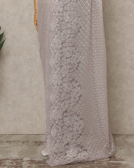 Soft Lavender Pink Premium French Metallic Chantilly Saree Lace with Stone Work 5.5 Mtrs Length, Width 110 Cms and Made in France-D27163