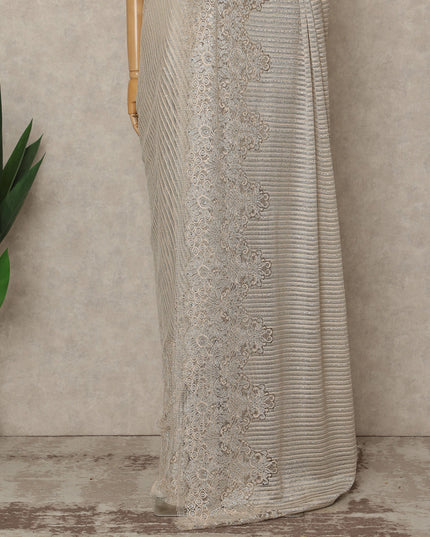 Champagne Silver Premium French Metallic Chantilly Saree Lace with Stone Work 5.5 Mtrs Length, Width 110 Cms and Made in France-D27169