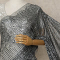 Black Grey Premium French Metallic Chantilly Saree Lace with Stone Work 5.5 Mtrs Length, Width 110 Cms and Made in France-D27170