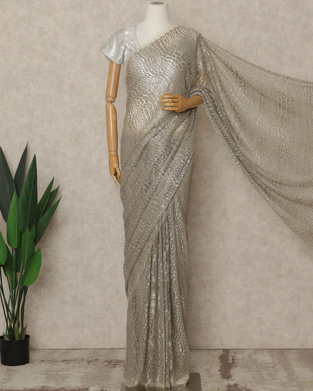 Antique Gold Premium French Metallic Chantilly Saree Lace with Stone Work 5.5 Mtrs Length, Width 110 Cms and Made in France-D27164