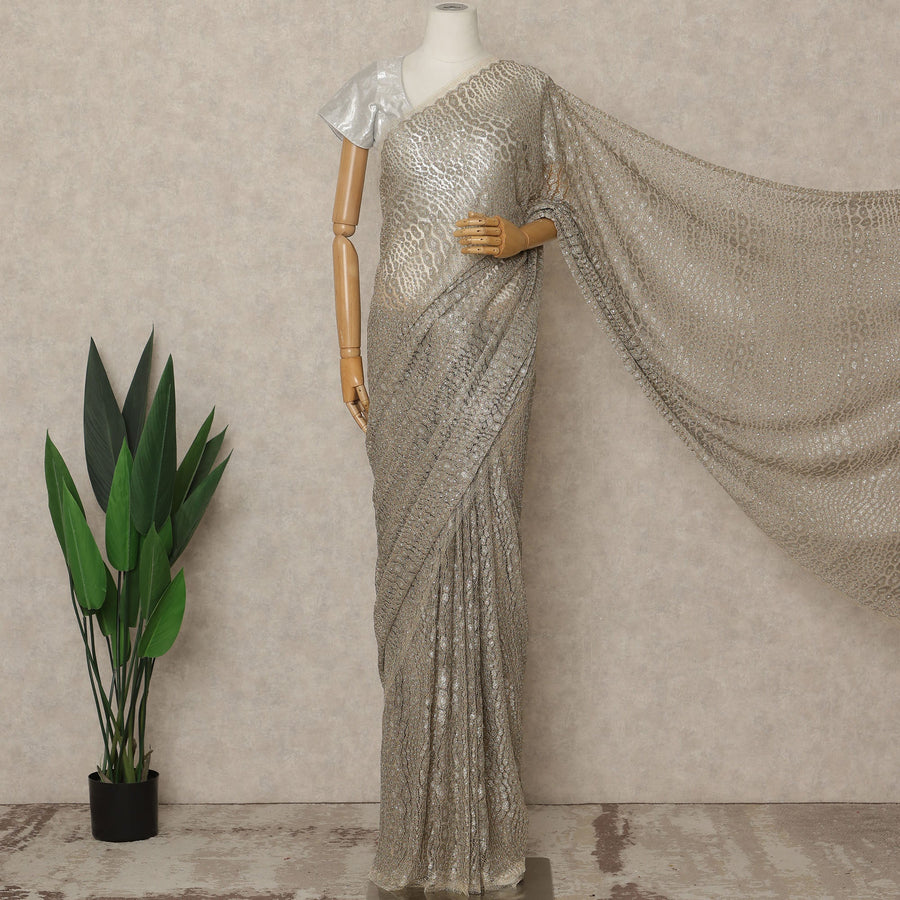 Antique Gold Premium French Metallic Chantilly Saree Lace with Stone Work 5.5 Mtrs Length, Width 110 Cms and Made in France-D27164