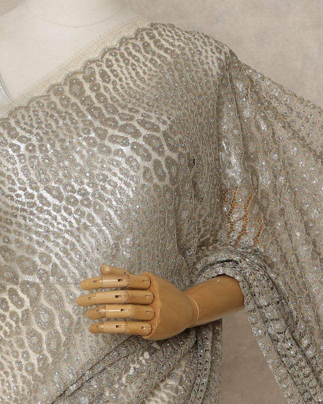 Antique Gold Premium French Metallic Chantilly Saree Lace with Stone Work 5.5 Mtrs Length, Width 110 Cms and Made in France-D27164