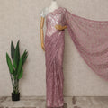 Dusty Rose Pink Premium French Chantilly Saree Lace with Stone Work 5.5 Mtrs Length, Width 110 Cms and Made in France-D27159