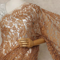Brown Premium French Chantilly Saree Lace with Stone Work 5.5 Mtrs Length, Width 110 Cms and Made in France-D27156