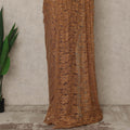 Brown Premium French Chantilly Saree Lace with Stone Work 5.5 Mtrs Length, Width 110 Cms and Made in France-D27156