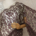 Wine Purple Premium French Chantilly Saree Lace with Stone Work 5.5 Mtrs Length, Width 110 Cms and Made in France-D27157