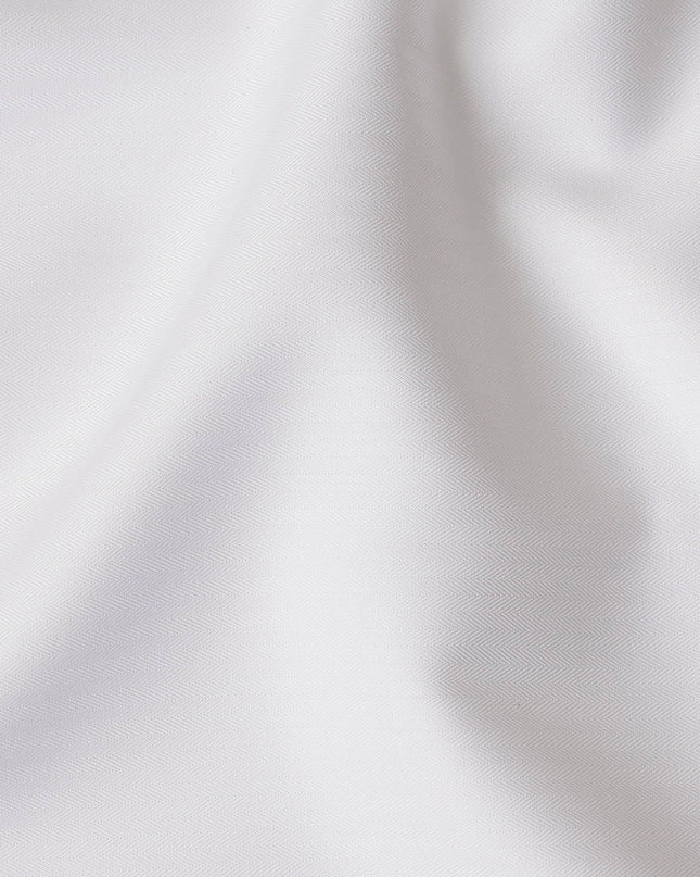 White Herringbone Textured Premium Italian Cotton Shirting Fabric, Solid Woven Design, 150 Cms, Italy-D27057