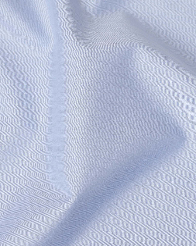 Powder Blue Herringbone Textured Solid Premium Italian Cotton Shirting Fabric, 150 Cms, Italy-D27059