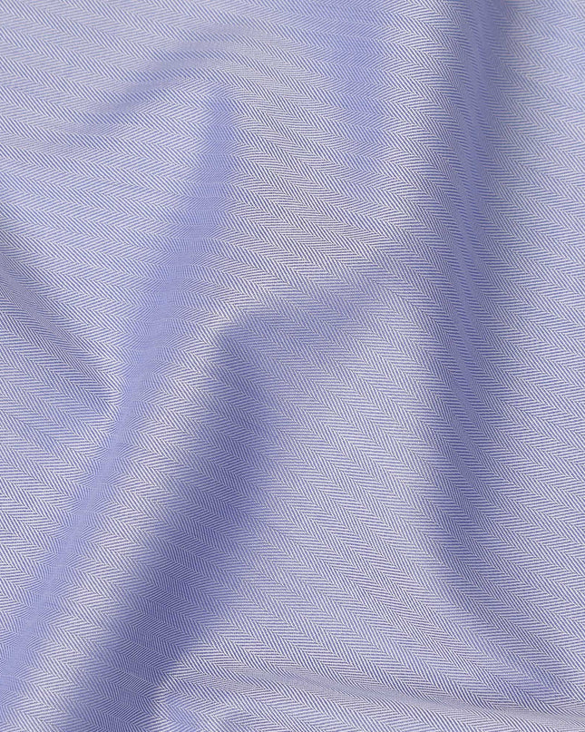 Lavender Blue Herringbone Textured Premium Italian Cotton Shirting Fabric, Solid Woven Design, 150 Cms, Italy-D27058