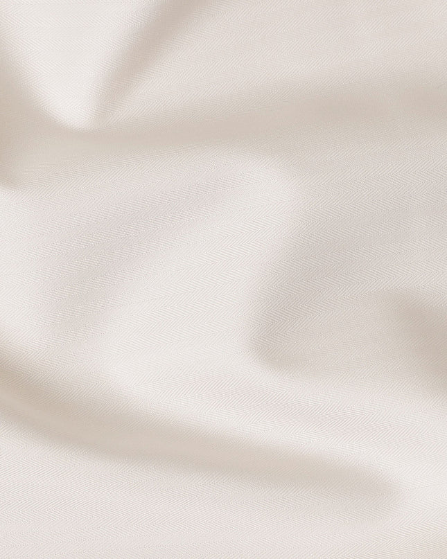 Ivory Cream Herringbone Textured Premium Italian Cotton Shirting Fabric, Solid Woven Design, 150 Cms, Italy-D27056