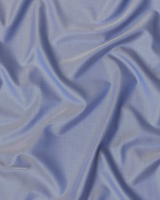Royal Blue Micro Stripe Premium Italian Cotton Shirting Fabric, Fine Ribbed Texture, 150 Cms Width, Italy-D27050