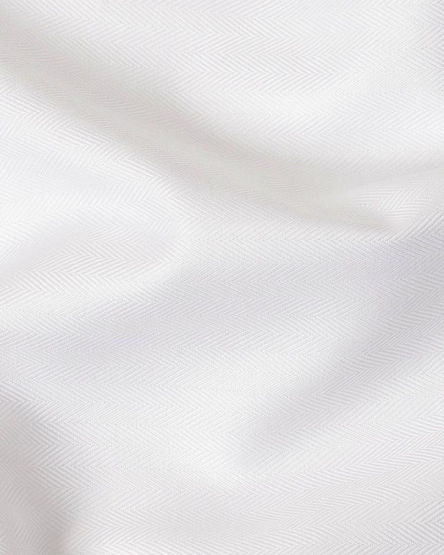 Pure White Herringbone Textured Solid Premium Italian Cotton Shirting Fabric, 150 Cms, Italy-D27060