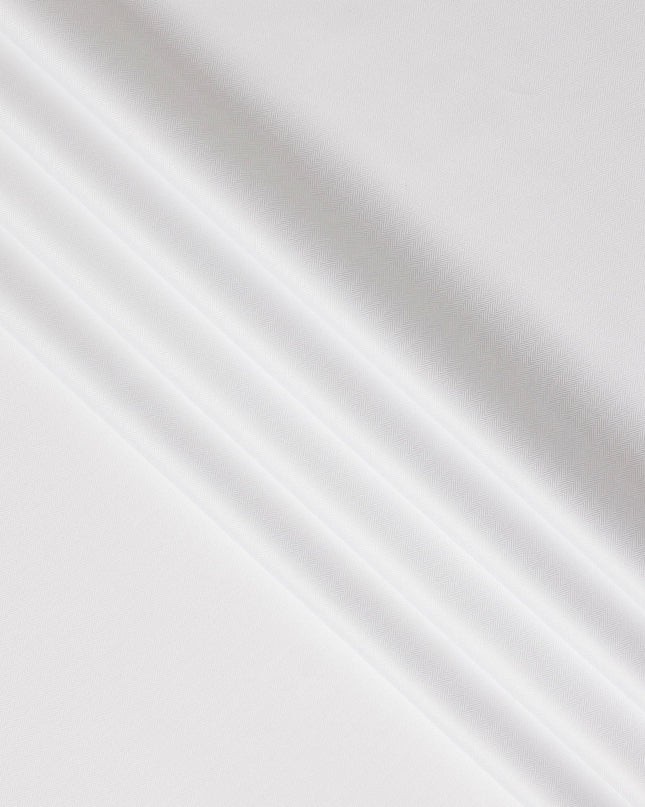 Pure White Herringbone Textured Solid Premium Italian Cotton Shirting Fabric, 150 Cms, Italy-D27060