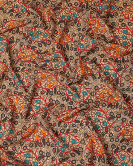 Beige Multicolor Floral Paisley Printed Viscose Fabric Raw Silk Finish Premium Dress Material 110 Cms India-D27338 Regal Fabrics