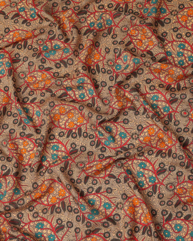 Beige Multicolor Floral Paisley Printed Viscose Fabric Raw Silk Finish Premium Dress Material 110 Cms India-D27338