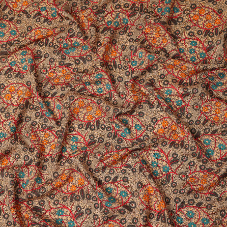 Beige Multicolor Floral Paisley Printed Viscose Fabric Raw Silk Finish Premium Dress Material 110 Cms India-D27338 Regal Fabrics