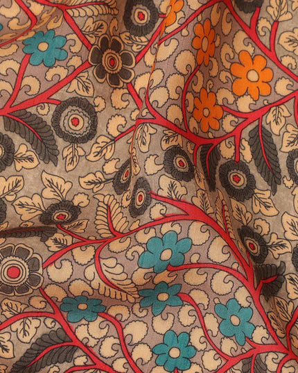 Beige Multicolor Floral Paisley Printed Viscose Fabric Raw Silk Finish Premium Dress Material 110 Cms India-D27338 Regal Fabrics