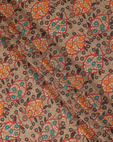 Beige Multicolor Floral Paisley Printed Viscose Fabric Raw Silk Finish Premium Dress Material 110 Cms India-D27338 Regal Fabrics