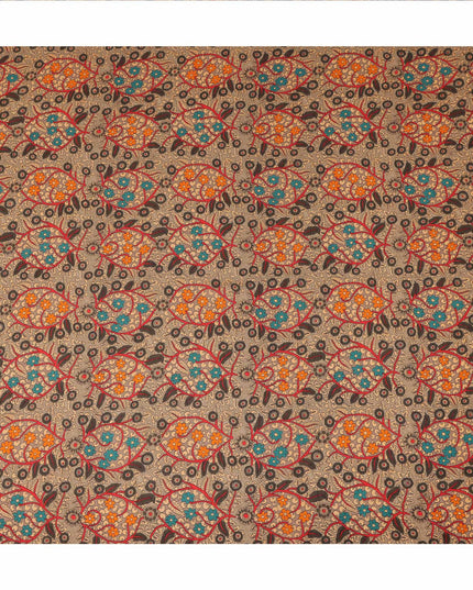Beige Multicolor Floral Paisley Printed Viscose Fabric Raw Silk Finish Premium Dress Material 110 Cms India-D27338 Regal Fabrics
