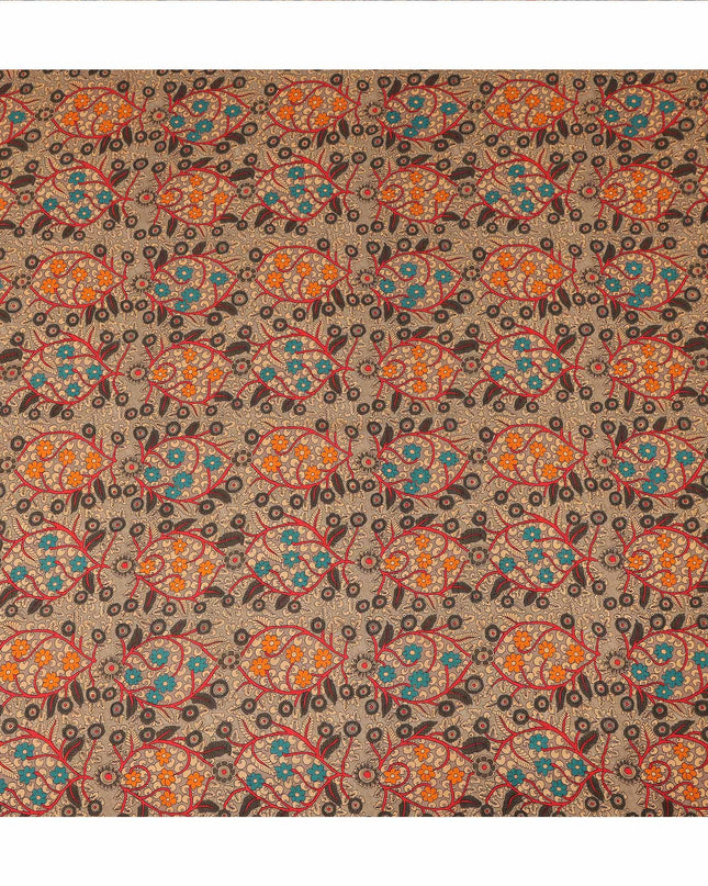 Beige Multicolor Floral Paisley Printed Viscose Fabric Raw Silk Finish Premium Dress Material 110 Cms India-D27338