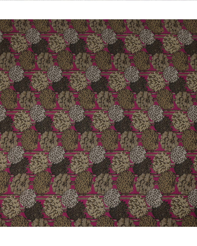 Magenta Beige Botanical Printed Viscose Fabric Raw Silk Finish Elegant Dress Material 110 Cms India-D27333