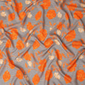 Grey Orange Floral Printed Viscose Fabric Raw Silk Finish Elegant Soft Dress Material 110 Cms India-D27331