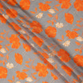 Grey Orange Floral Printed Viscose Fabric Raw Silk Finish Elegant Soft Dress Material 110 Cms India-D27331