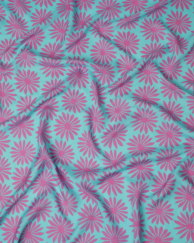 Aqua Magenta Floral Printed Viscose Fabric Raw Silk Finish Soft Stylish Dress Material 110 Cms India-D27337