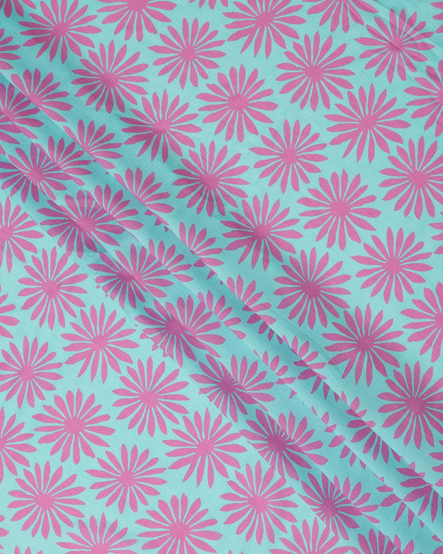 Aqua Magenta Floral Printed Viscose Fabric Raw Silk Finish Soft Stylish Dress Material 110 Cms India-D27337
