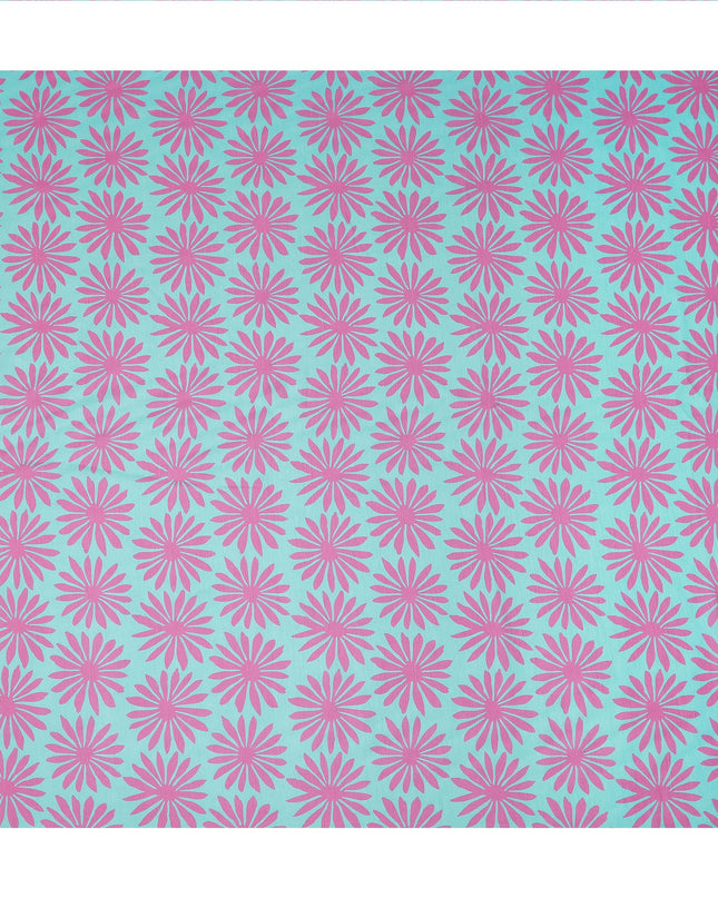 Aqua Magenta Floral Printed Viscose Fabric Raw Silk Finish Soft Stylish Dress Material 110 Cms India-D27337