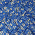 Blue Floral Printed Viscose Fabric Raw Silk Finish Soft Elegant Dress Material 110 Cms India-D27336