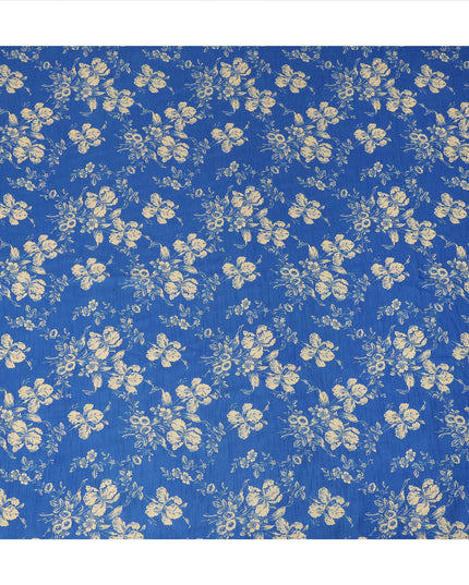 Blue Floral Printed Viscose Fabric Raw Silk Finish Soft Elegant Dress Material 110 Cms India-D27336