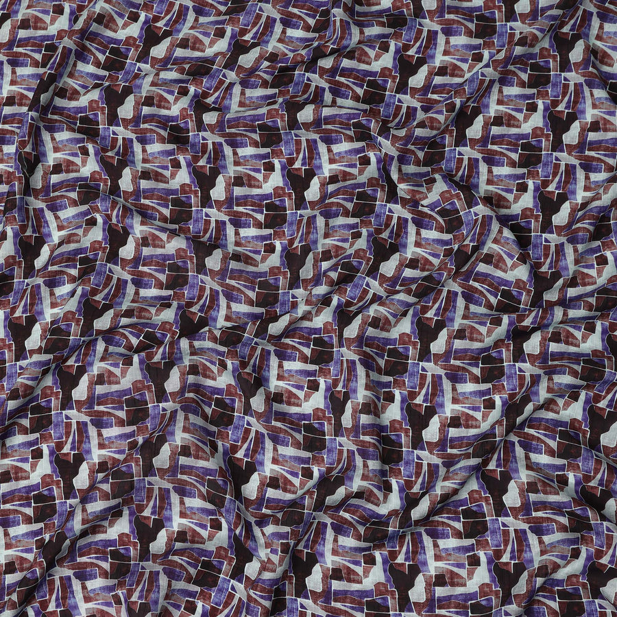 Purple Brown Abstract Geometric Printed Viscose Fabric with Raw Silk Finish 110 Cms India-D27342