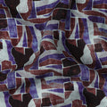 Purple Brown Abstract Geometric Printed Viscose Fabric with Raw Silk Finish 110 Cms India-D27342