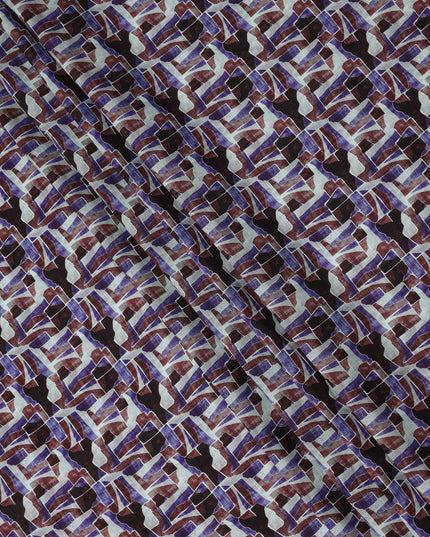 Purple Brown Abstract Geometric Printed Viscose Fabric with Raw Silk Finish 110 Cms India-D27342