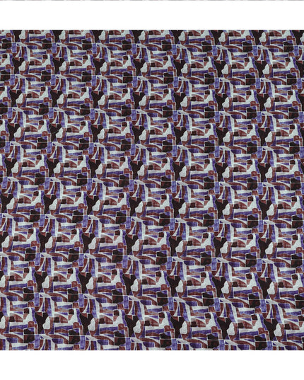 Purple Brown Abstract Geometric Printed Viscose Fabric with Raw Silk Finish 110 Cms India-D27342