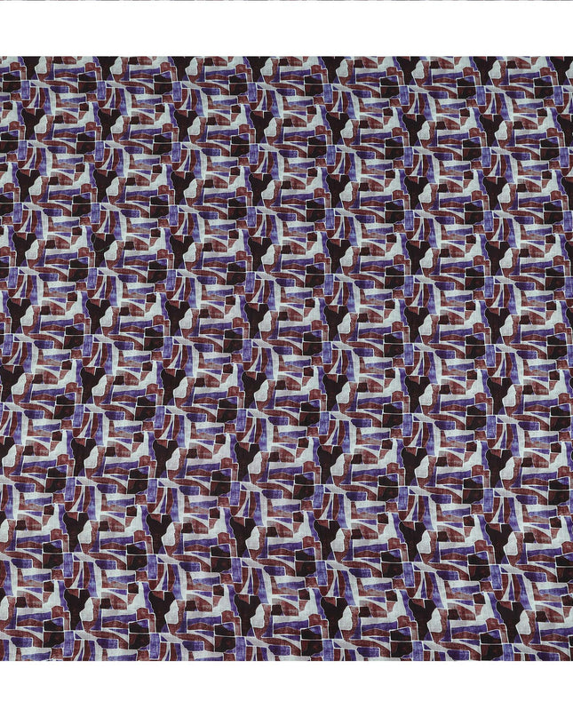 Purple Brown Abstract Geometric Printed Viscose Fabric with Raw Silk Finish 110 Cms India-D27342