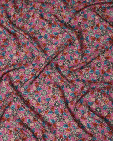 Pink Floral Geometric Printed Viscose Fabric with Raw Silk Finish Premium Dress Material 110 Cms India-D27341 Regal Fabrics