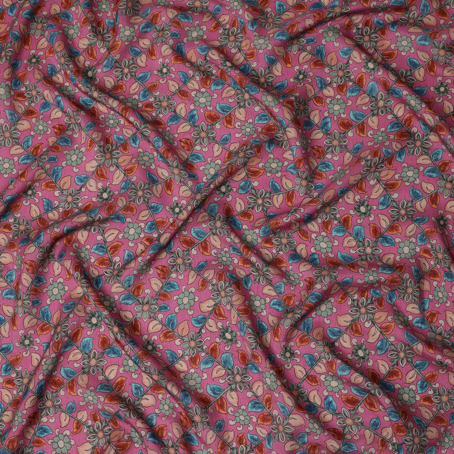 Pink Floral Geometric Printed Viscose Fabric with Raw Silk Finish Premium Dress Material 110 Cms India-D27341 Regal Fabrics
