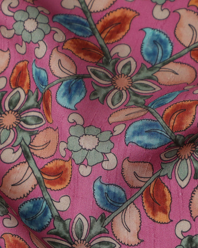 Pink Floral Geometric Printed Viscose Fabric with Raw Silk Finish Premium Dress Material 110 Cms India-D27341