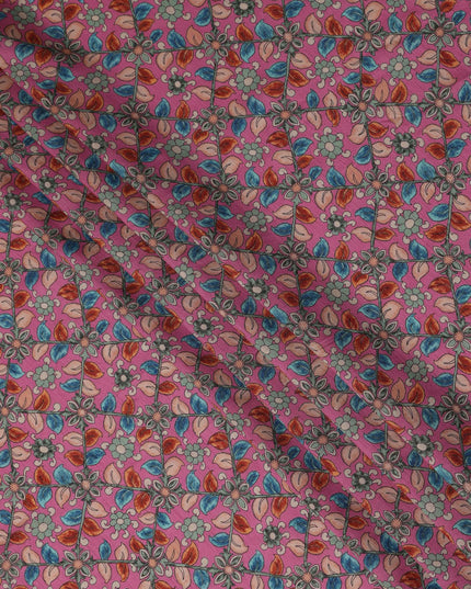 Pink Floral Geometric Printed Viscose Fabric with Raw Silk Finish Premium Dress Material 110 Cms India-D27341 Regal Fabrics