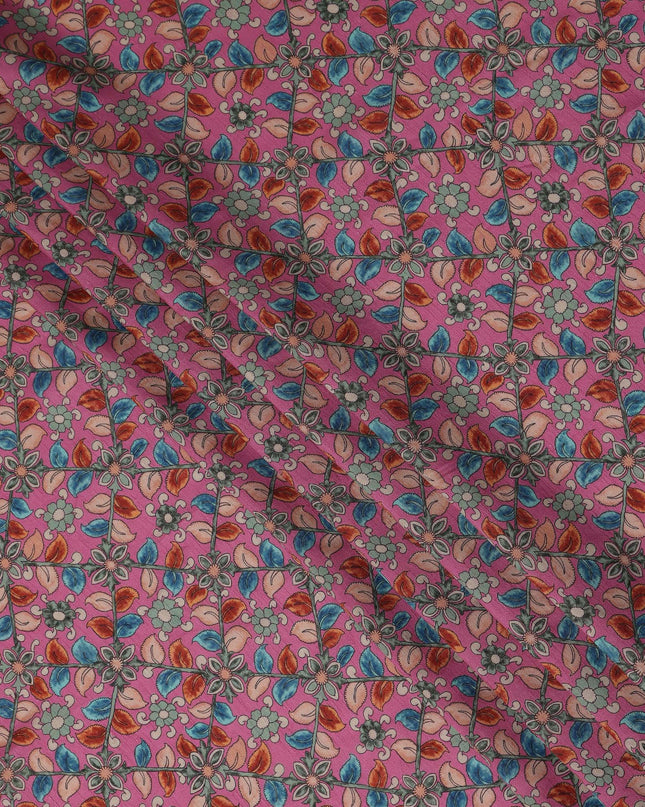 Pink Floral Geometric Printed Viscose Fabric with Raw Silk Finish Premium Dress Material 110 Cms India-D27341