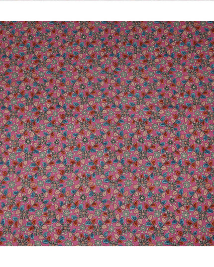 Pink Floral Geometric Printed Viscose Fabric with Raw Silk Finish Premium Dress Material 110 Cms India-D27341 Regal Fabrics