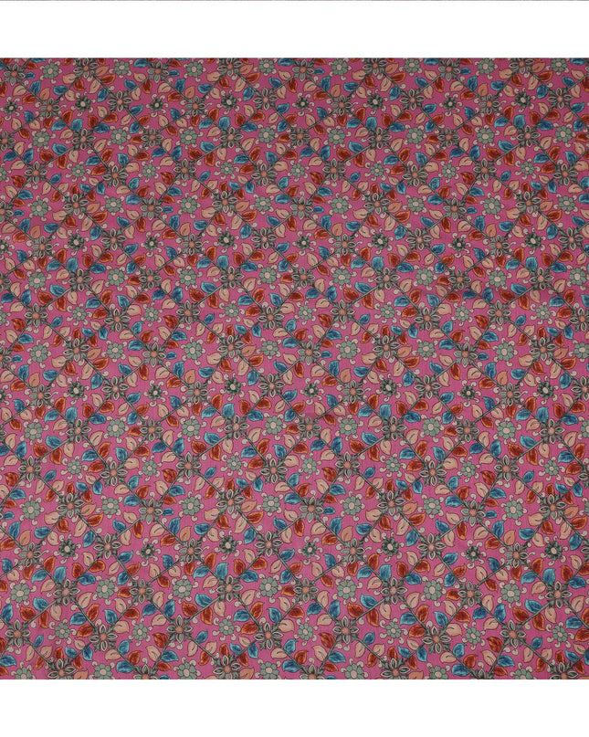 Pink Floral Geometric Printed Viscose Fabric with Raw Silk Finish Premium Dress Material 110 Cms India-D27341