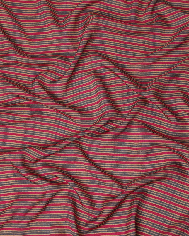 Red Beige Striped Printed Viscose Fabric Raw Silk Finish Soft Elegant Dress Material 110 Cms India-D27334