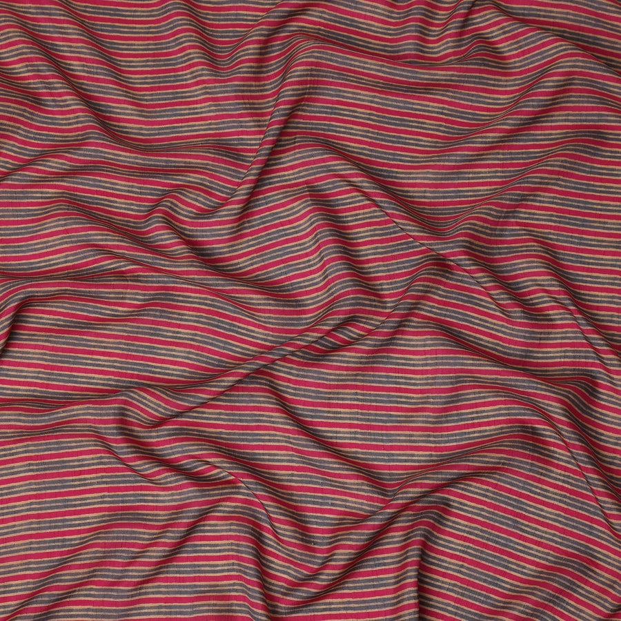 Red Beige Striped Printed Viscose Fabric Raw Silk Finish Soft Elegant Dress Material 110 Cms India-D27334