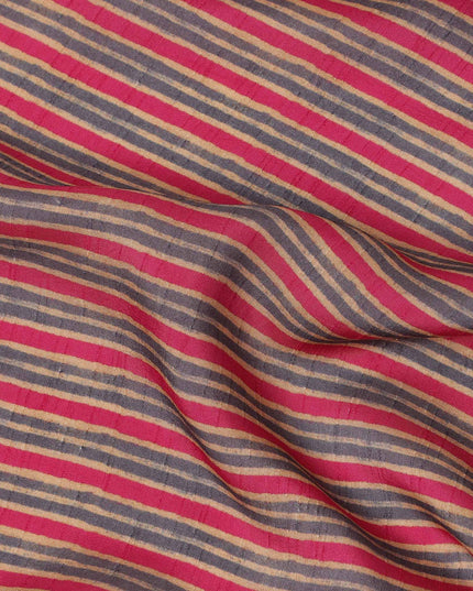 Red Beige Striped Printed Viscose Fabric Raw Silk Finish Soft Elegant Dress Material 110 Cms India-D27334