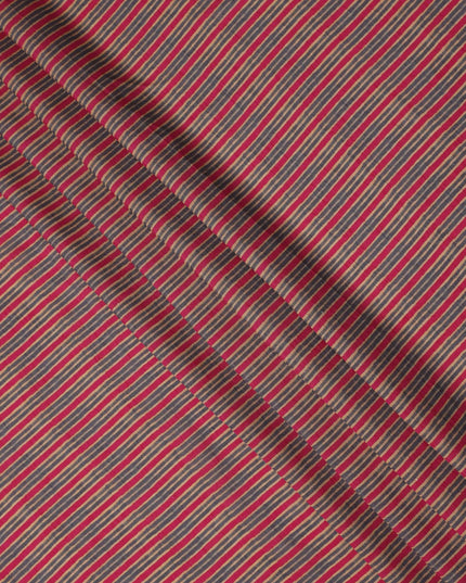 Red Beige Striped Printed Viscose Fabric Raw Silk Finish Soft Elegant Dress Material 110 Cms India-D27334