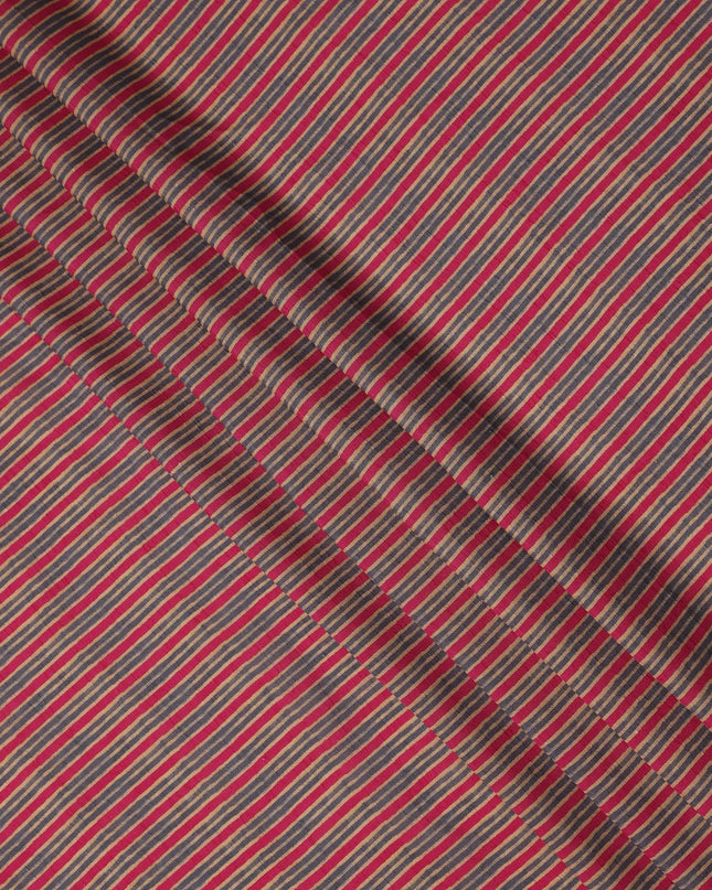 Red Beige Striped Printed Viscose Fabric Raw Silk Finish Soft Elegant Dress Material 110 Cms India-D27334